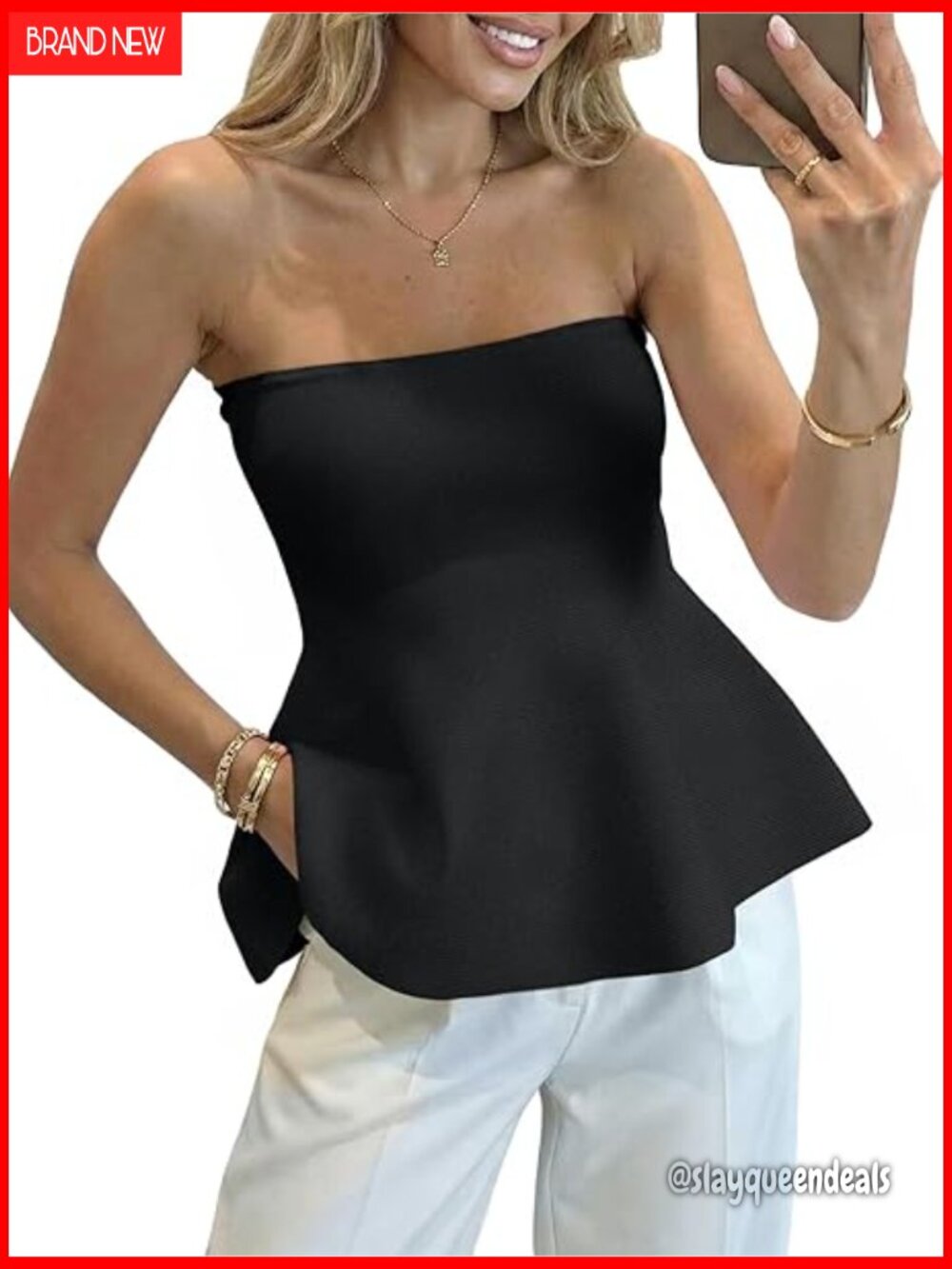 Peplum Tube Top Sleeveless Strapless Bandeau Tank Summer Cute Ruffle Knit